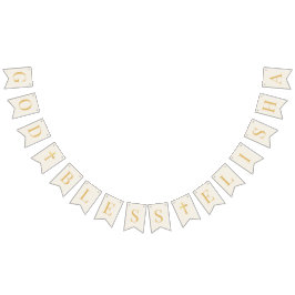 God Bless 6 Letters Ivory & Gold Baptism Communion バンティングフラッグ