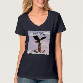 "God Bless America" アメリカ国旗を持つアメリカワシ Tシャツ