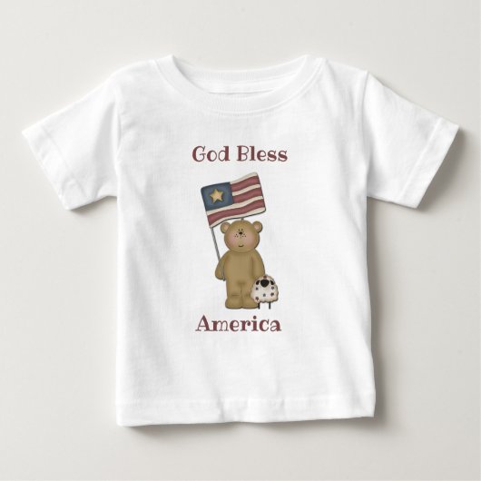 God Bless America – 愛国的なテディベア ベビーTシャツ (正面)