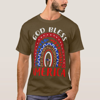 God Bless America 4Th Of 7月Leopard USA国旗Chr Tシャツ
