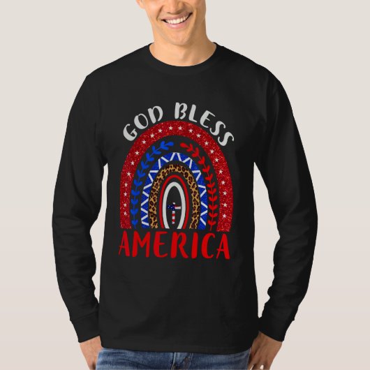God Bless America 4th Of July Leopard USA Flag Chr Tシャツ (正面)