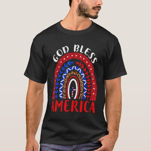 God Bless America 4th Of July Leopard USA Flag Chr Tシャツ (正面)