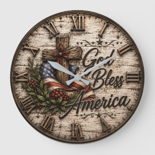 God Bless America Christian ラージ壁時計 (正面)