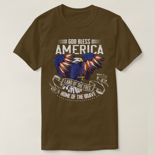 God Bless America EagleLand of the Free Home of th Tシャツ (デザイン正面)