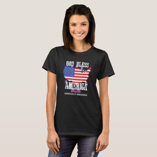 God Bless America Especially Arkansas US State Des Tシャツ (正面フル)