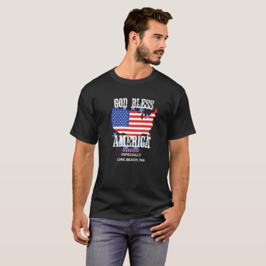 God Bless America Especially Long Beach WA US Stat Tシャツ (正面フル)