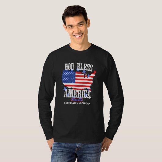 God Bless America Especially Michigan US State Des Tシャツ (正面フル)
