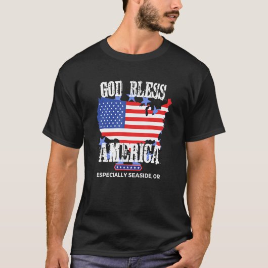 God Bless America Especially Seaside OR US State D Tシャツ (正面)