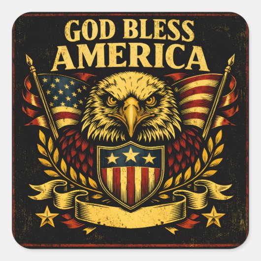 God Bless America – Faith Patriot Pride スクエアシール (正面)