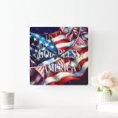 God Bless America Patriotic USA Flag Bunting スクエア壁時計 (ホーム)