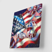 God Bless America Patriotic USA Flag Bunting スクエア壁時計 (傾斜)
