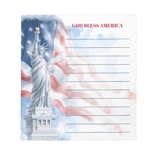 God Bless America Statue of Liberty Lined ノートパッド (正面)