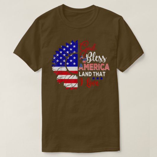 God Bless America That I Love American Flag Sunflo Tシャツ (デザイン正面)