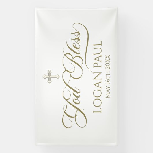 GOD BLESS gold banner backdrop  横断幕 (縦)