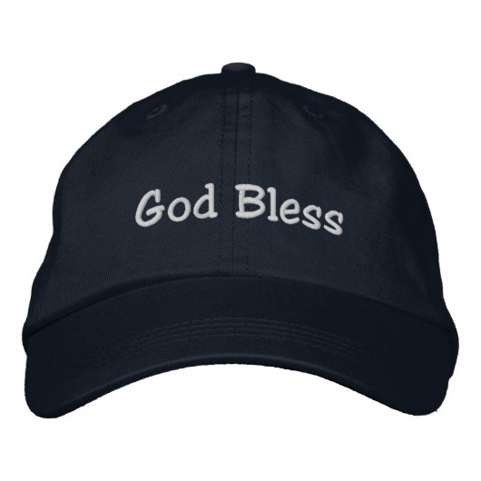 God Bless Hat – 青 刺繍入りキャップ (正面)