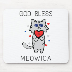God Bless Meowica おもしろい Patriotic America Cat Usa マウスパッド