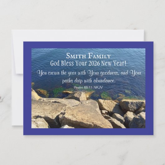 God Bless New Year 2026 Blue Sea Photo Christian シーズンカード (正面)