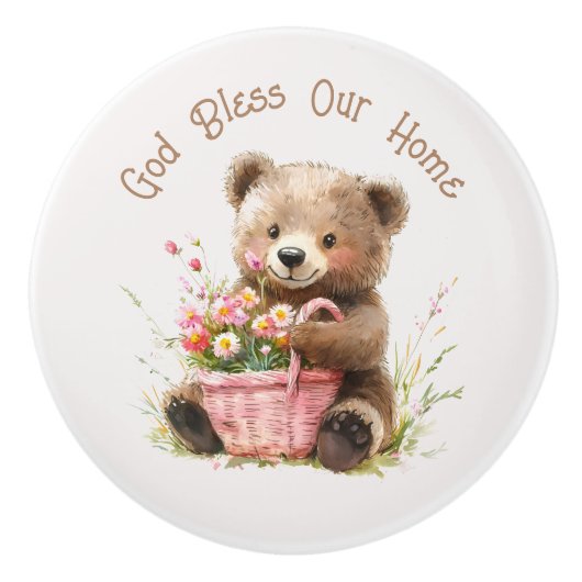 God Bless Our Home Cute Teddy Bear  セラミックノブ (正面)