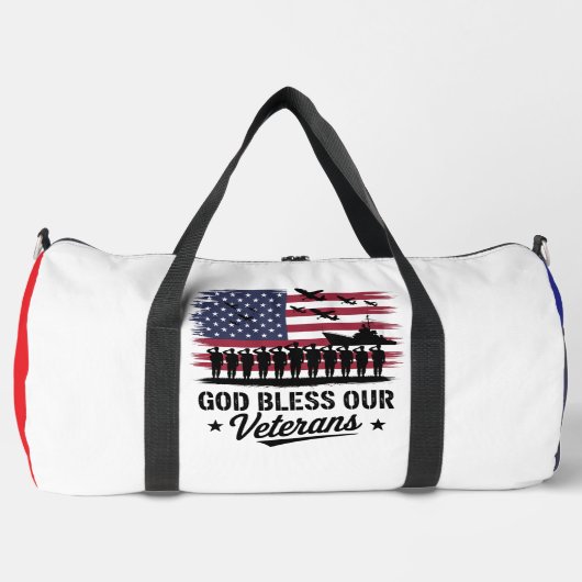 God Bless Our Veterans American Flag ダッフルバッグ (正面)
