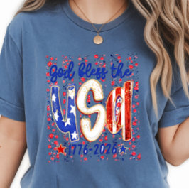 God-Bless-The-USA- 花柄 7月4日 Tシャツ