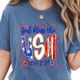 God-Bless-The-USA- 花柄 7月4日  Tシャツ