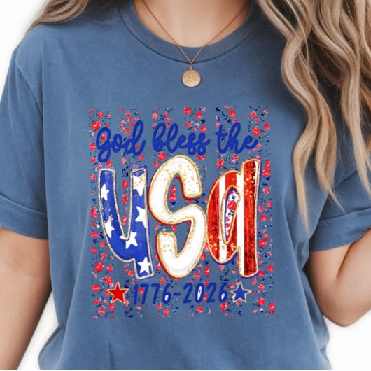 God-Bless-The-USA- 花柄 7月4日  Tシャツ