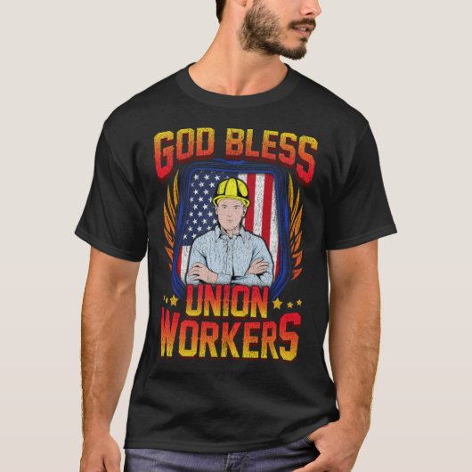 God Bless Union Workers Handyman Ironworker pirate Tシャツ (正面)