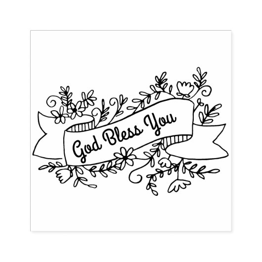 God Bless Youフローラバナーのカスタマイズ ラバースタンプ (インプリント)