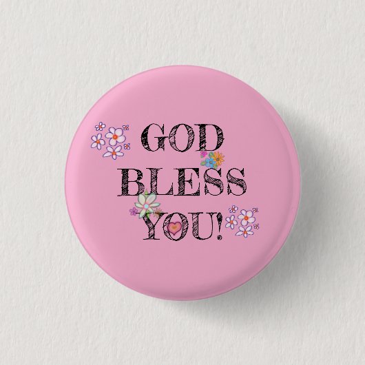 ‘God Bless You’ Christian Floral Pink 缶バッジ (正面)