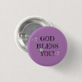 ‘God Bless You’ Christian Floral Purple  缶バッジ (正面&裏面)