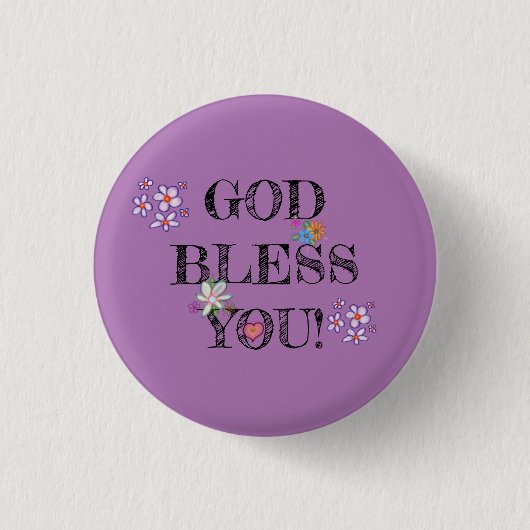 ‘God Bless You’ Christian Floral Purple  缶バッジ (正面)