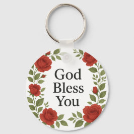 God Bless You Religious Rose Floral キーホルダー