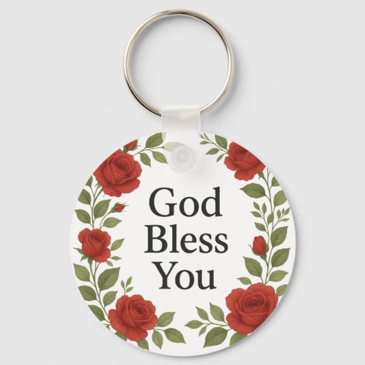 God Bless You Religious Rose Floral キーホルダー (正面)