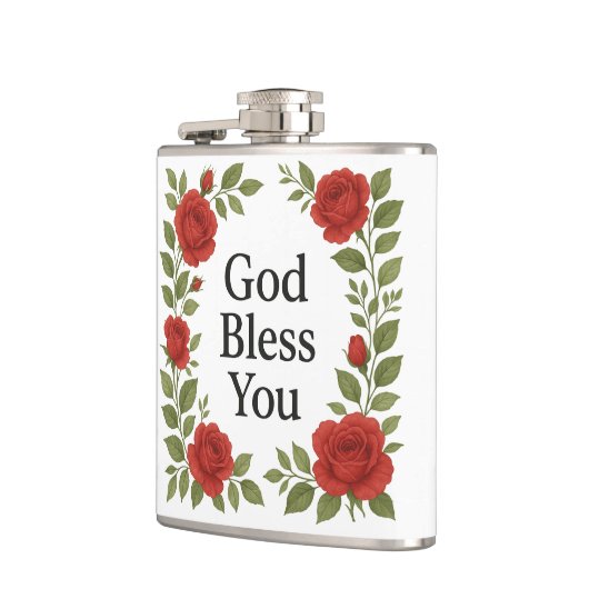 God Bless You Religious Rose Floral フラスク (左)
