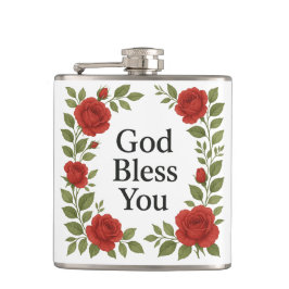 God Bless You Religious Rose Floral フラスク
