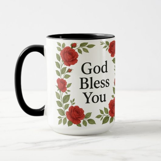 God Bless You Religious Rose Floral マグカップ (左)