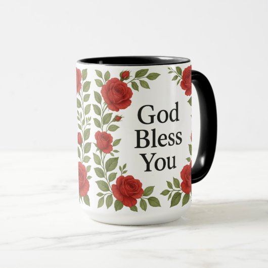 God Bless You Religious Rose Floral マグカップ (正面右)