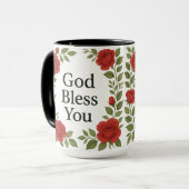 God Bless You Religious Rose Floral マグカップ (正面左)
