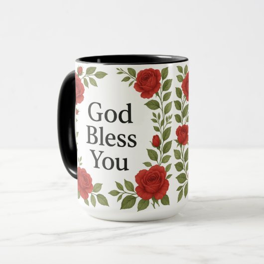 God Bless You Religious Rose Floral マグカップ (正面左)