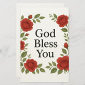God Bless You Religious Rose Floral Cards 便箋 (正面/裏面)