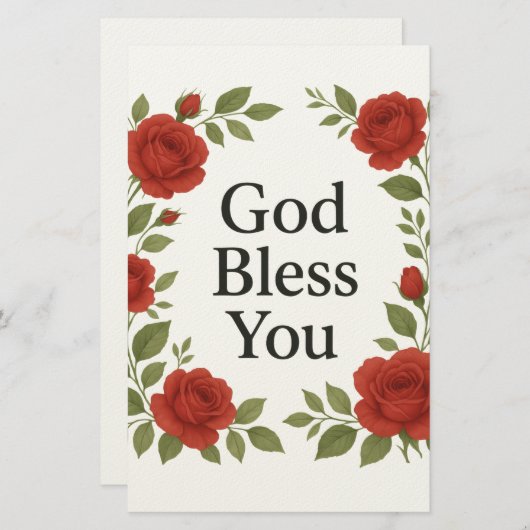 God Bless You Religious Rose Floral Cards 便箋 (正面/裏面)