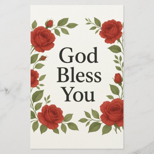 God Bless You Religious Rose Floral Cards 便箋 (正面)