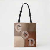"GOD" bold statement Beige & Brown Shoulder Tote トートバッグ (正面)