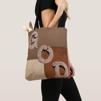 "GOD" bold statement Beige & Brown Shoulder Tote トートバッグ