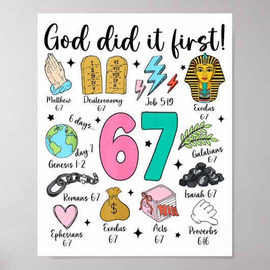 God Did It First 67 Six Seven Meme Jesus Christ Bi ポスター (正面)