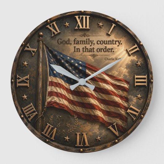 God Family Country Charlie Kirk Quote ラージ壁時計 (正面)