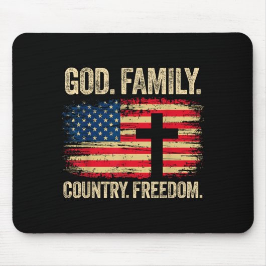 God Family Country Dom Usa Flag Cross  マウスパッド (正面)