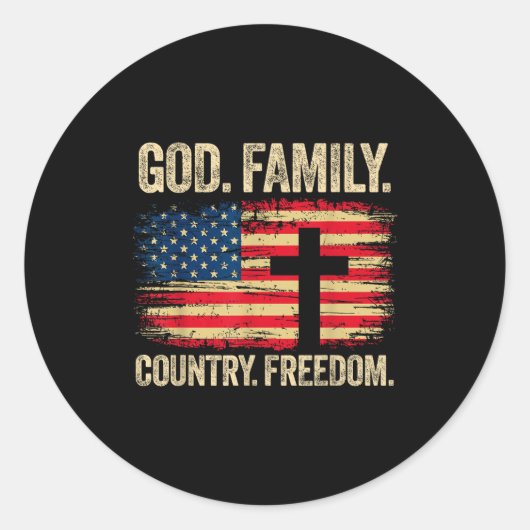 God Family Country Dom Usa Flag Cross ラウンドシール (正面)