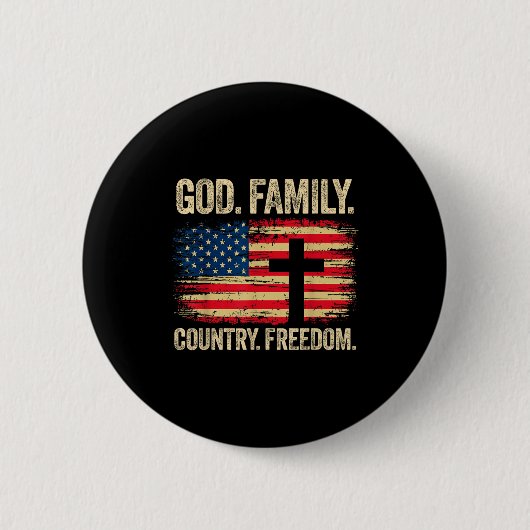 God Family Country Dom Usa Flag Cross  缶バッジ (正面)