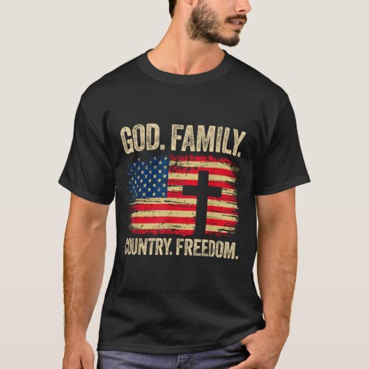 God Family Country Dom Usa Flag Cross  Tシャツ (正面)